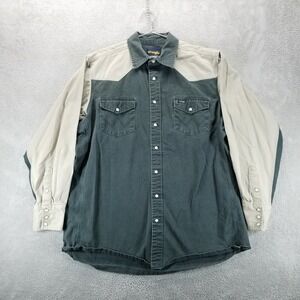 VTG Wrangler Shirt Mens XLT Green Pearl Snap Western Workwear Heavyweight